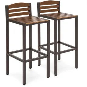 Set of 2 Outdoor Acacia Wood Accent Barstools