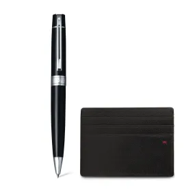 Sheaffer Gift Set ft. Glossy Black 300 Ballpoint Pen with Chrome Trims and Credit Card Holder