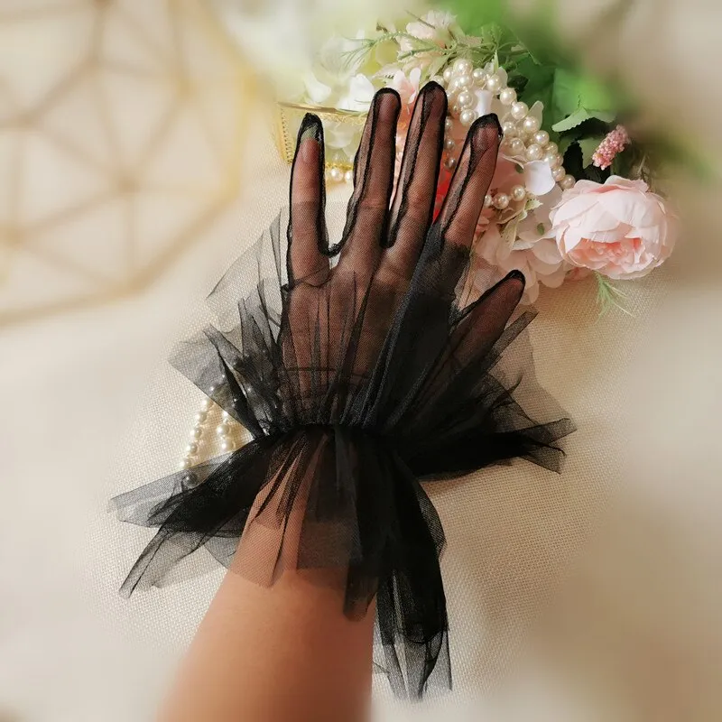 Sheer Tulle Wedding Dress Gloves Transparent Wrist Length Bridal Gloves