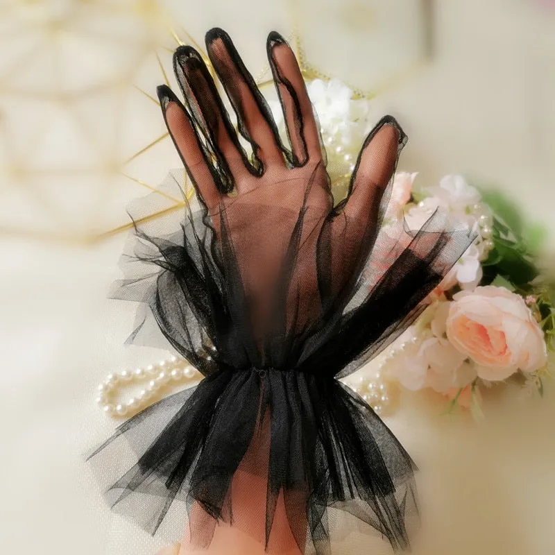 Sheer Tulle Wedding Dress Gloves Transparent Wrist Length Bridal Gloves