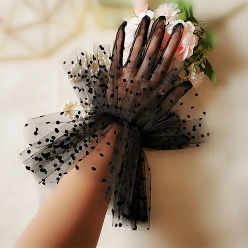 Sheer Tulle Wedding Dress Gloves Transparent Wrist Length Bridal Gloves