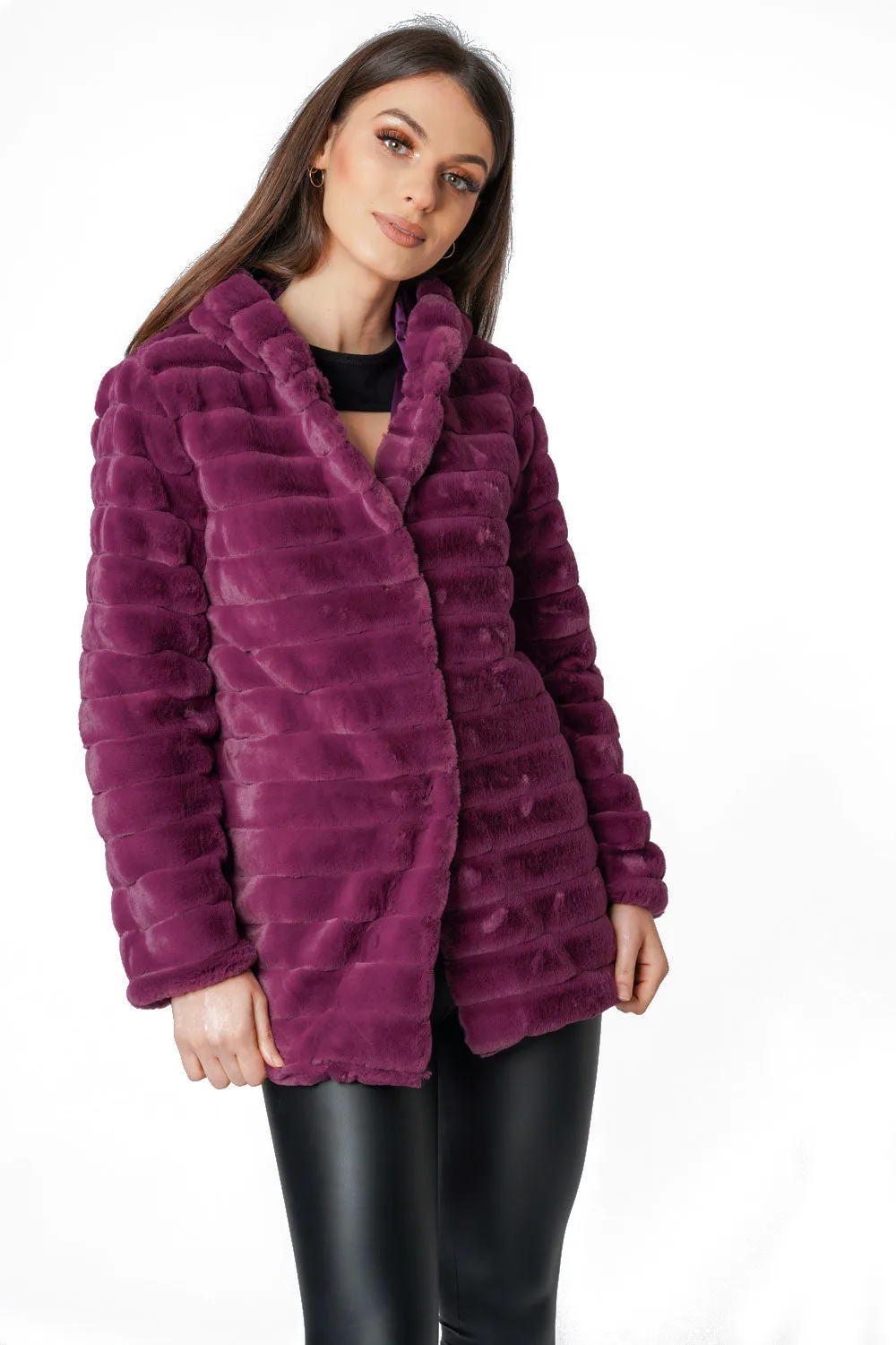 Soft Faux Fur Panel Hooded Coat