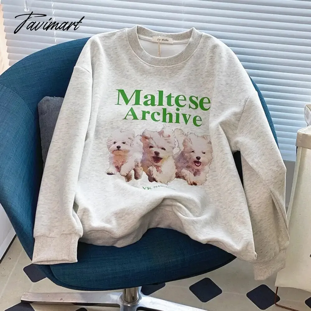 Tavimart Korean Designer Cute Streetwear Fashion Vintage Y2K Sweatshirt Winter Fleece Long Sleeve Pullover Crewneck Sweatshirt Women