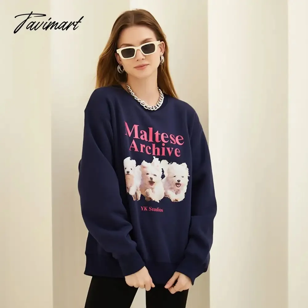 Tavimart Korean Designer Cute Streetwear Fashion Vintage Y2K Sweatshirt Winter Fleece Long Sleeve Pullover Crewneck Sweatshirt Women