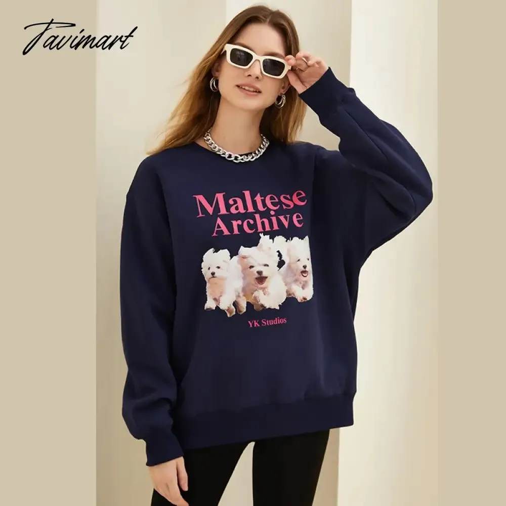 Tavimart Korean Designer Cute Streetwear Fashion Vintage Y2K Sweatshirt Winter Fleece Long Sleeve Pullover Crewneck Sweatshirt Women