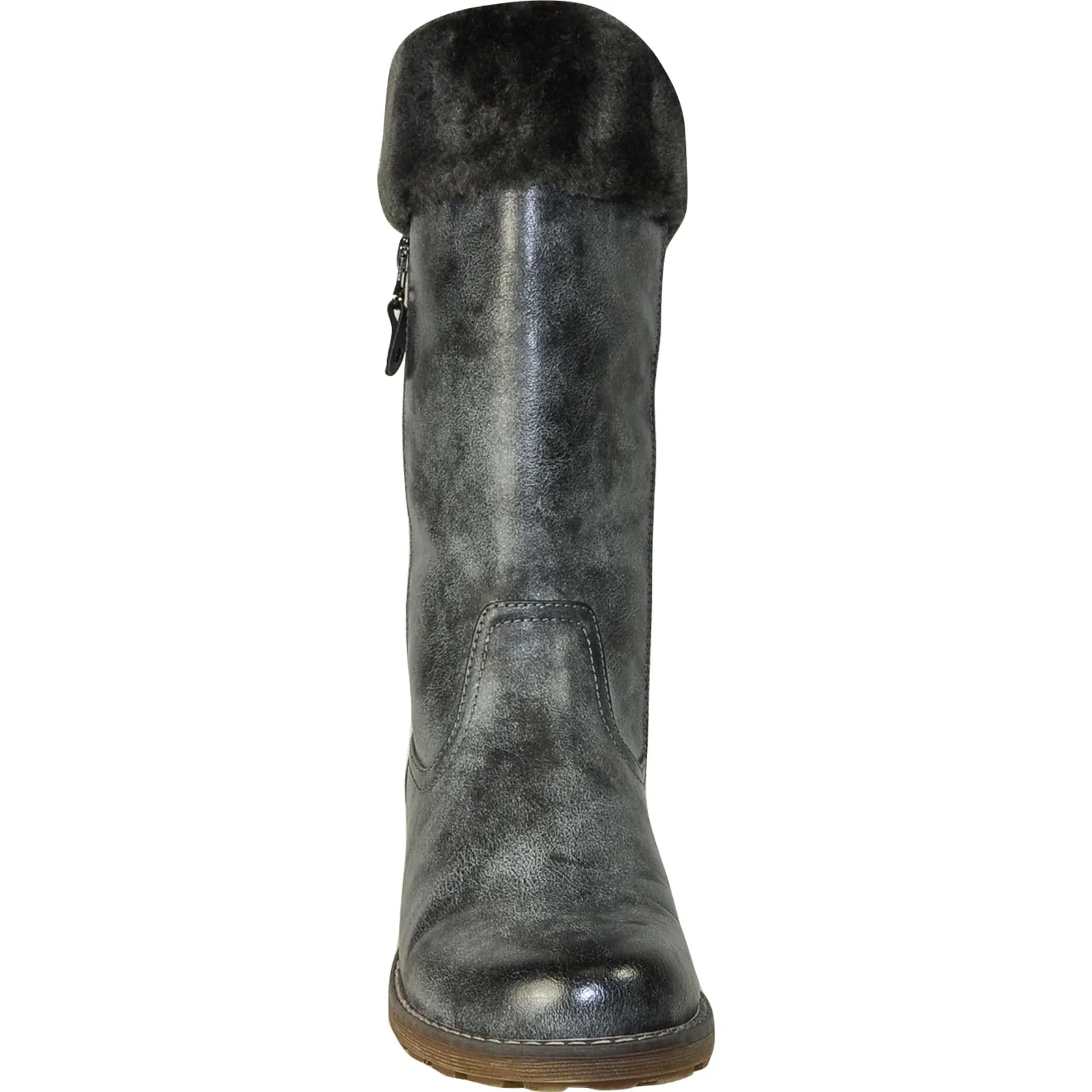 VANGELO Women Water Proof Boot HF9539 Knee High Winter Fur Casual Boot Coal Grey