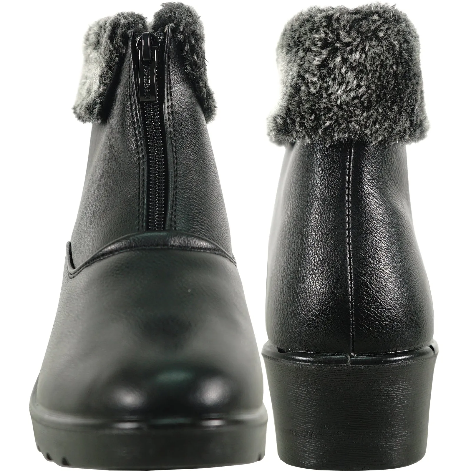 VANGELO Women Winter Fur Boot JL3581 Ankle Casual Boot Black - with Ice Cleat Outsole