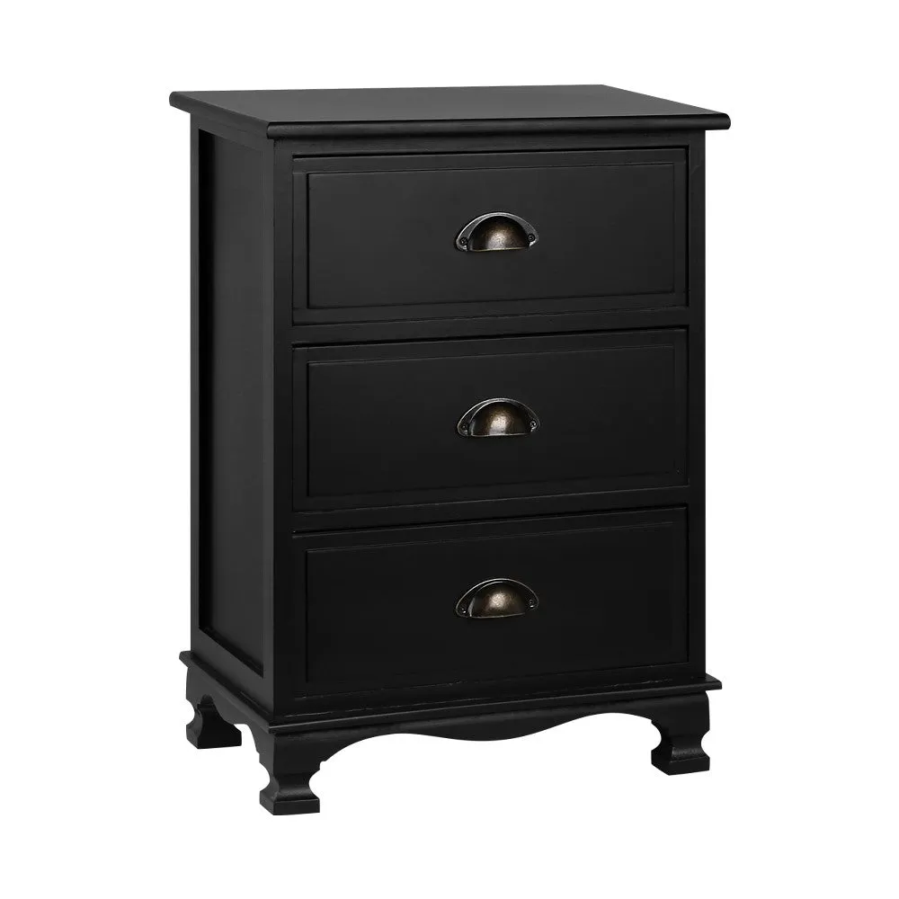 Vintage Bedside Table 3 Drawers Black