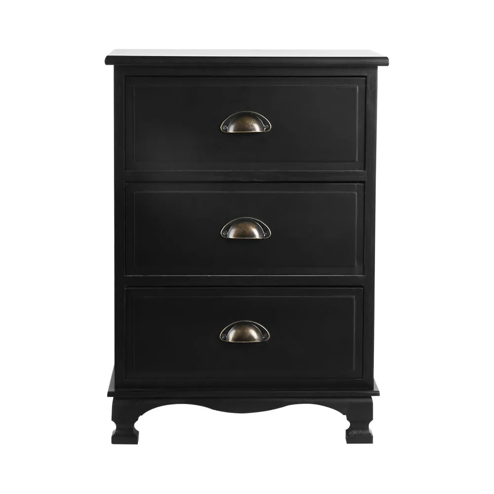 Vintage Bedside Table 3 Drawers Black