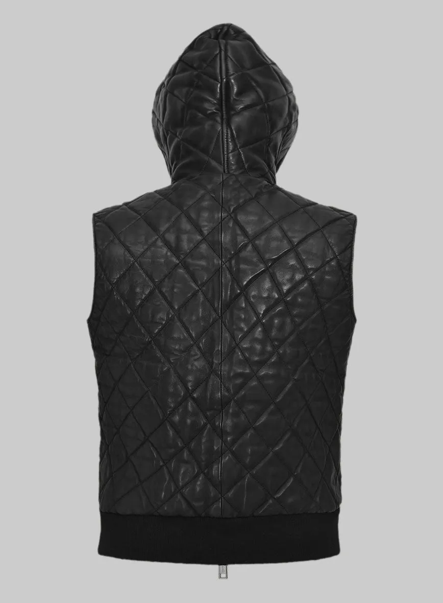 Vortex Hooded Black Leather Vest