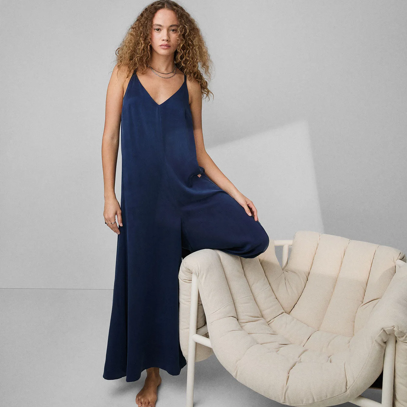 Washable Silk Elastic Strap Jumpsuit