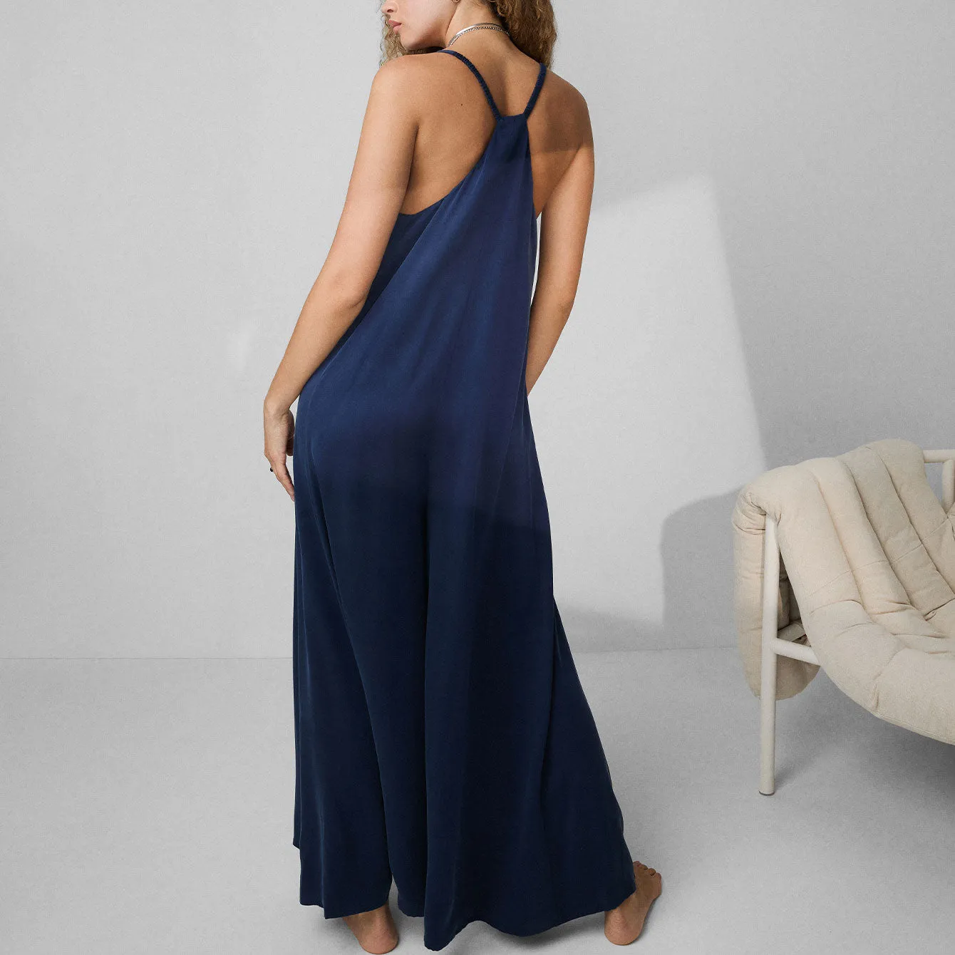 Washable Silk Elastic Strap Jumpsuit