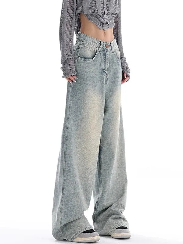 Wenkouban 90s baggy boyfriend jeans with faded effect