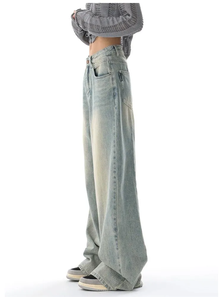 Wenkouban 90s baggy boyfriend jeans with faded effect