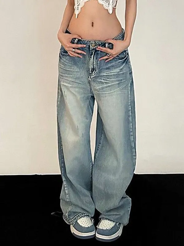 Wenkouban Vintage Loose Boyfriend Jeans with Mopping Detail