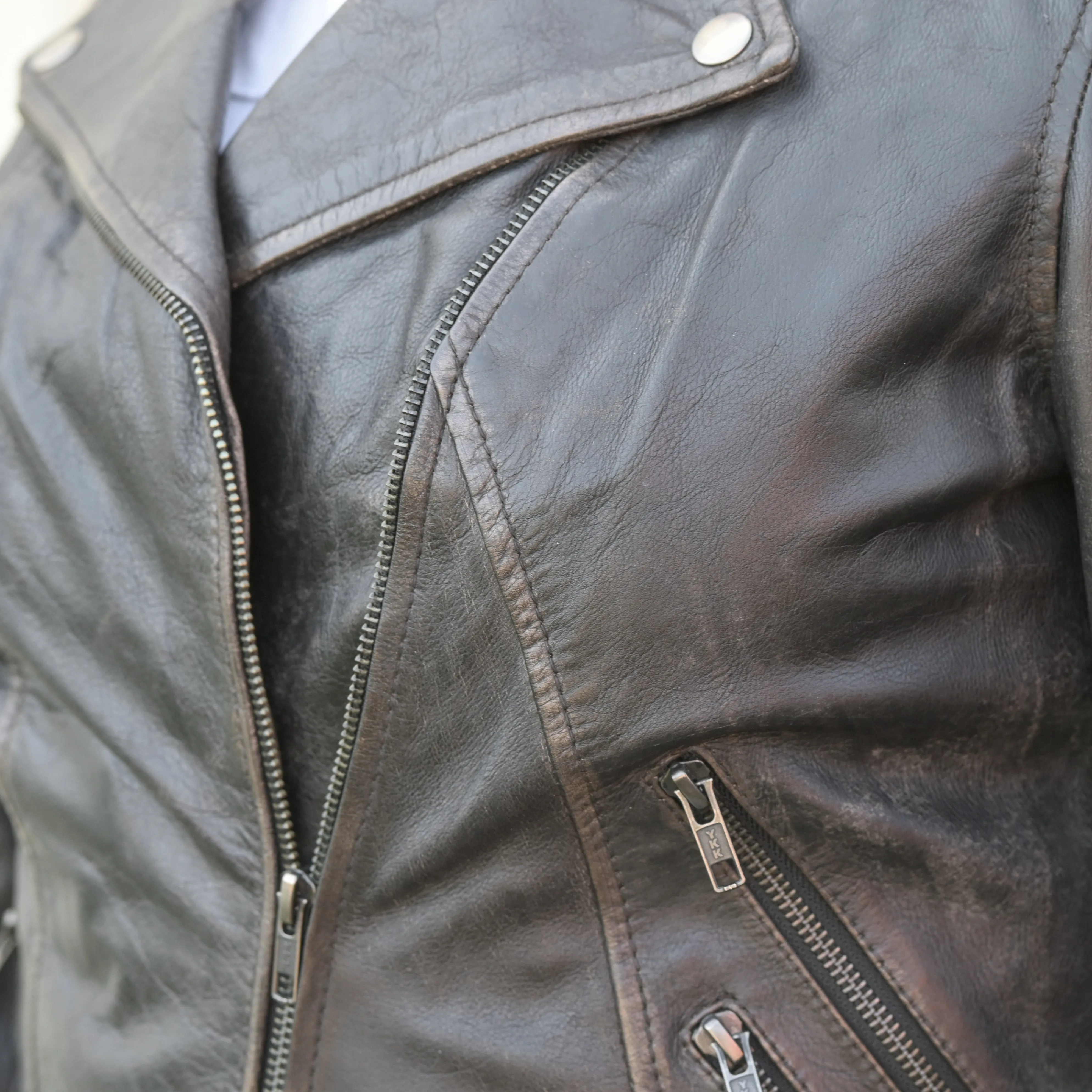 Women's Biker Look Rub-Off Leather Jacket