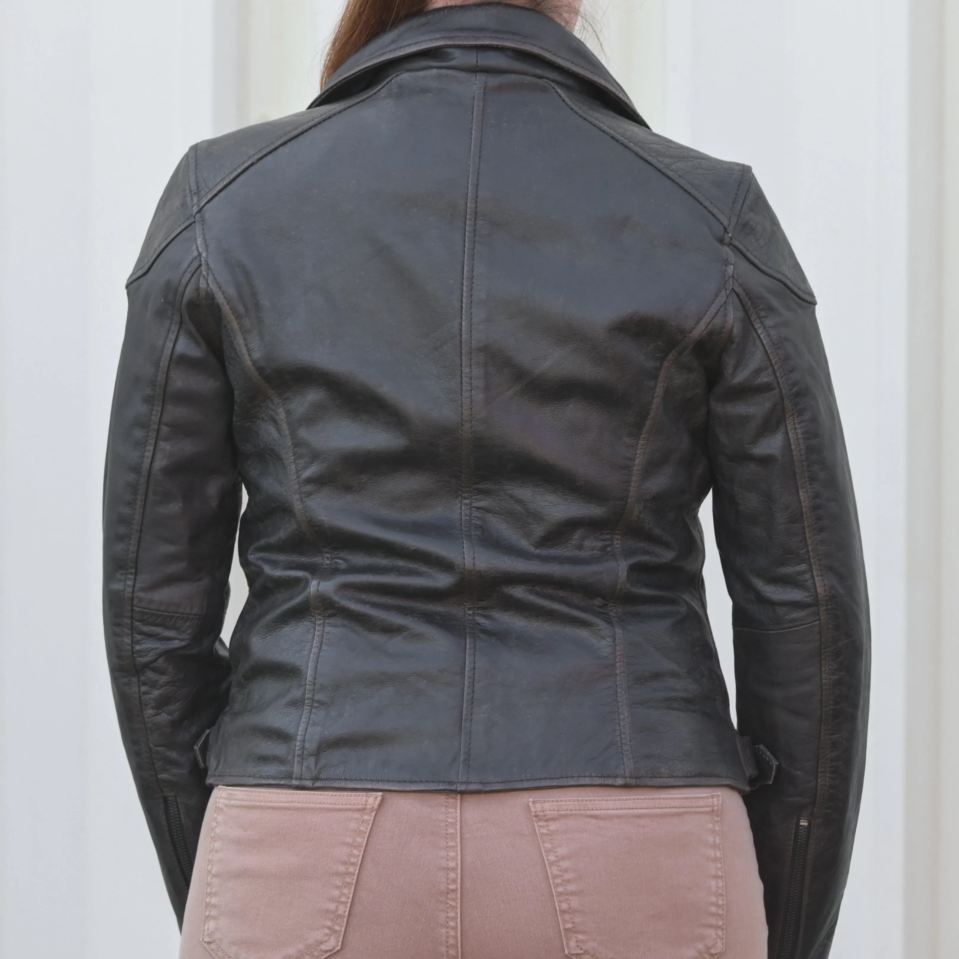 Women's Biker Look Rub-Off Leather Jacket