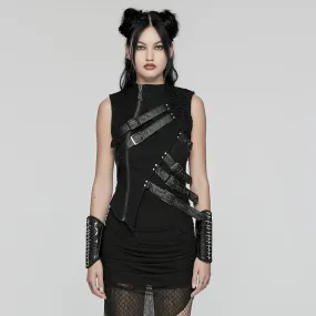 Women's Punk Asymmetric Stand Collar Vest