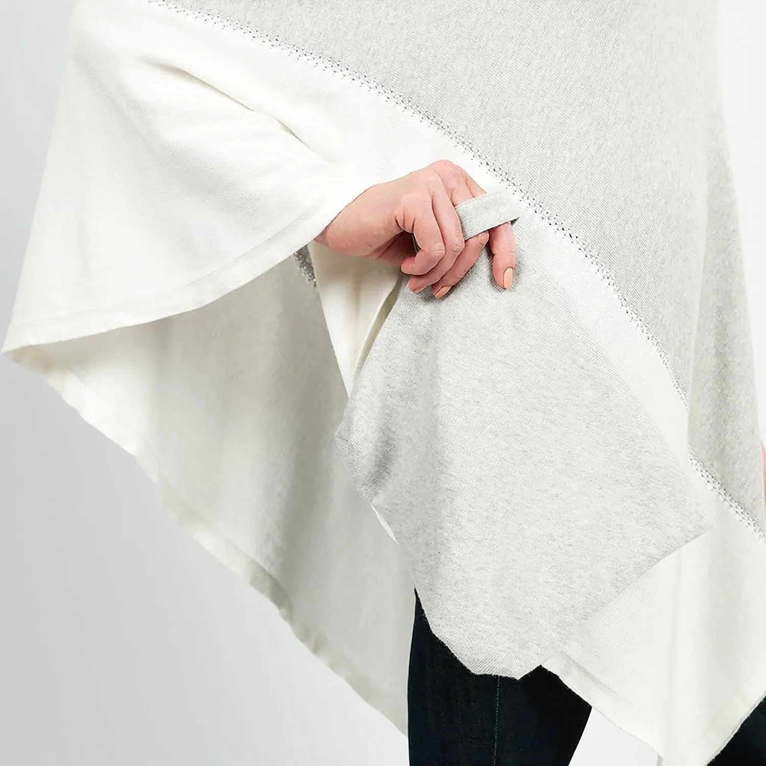 Women's Zestt Organics Organic Cotton Travel Poncho Light Grey/Ivory Colorblock