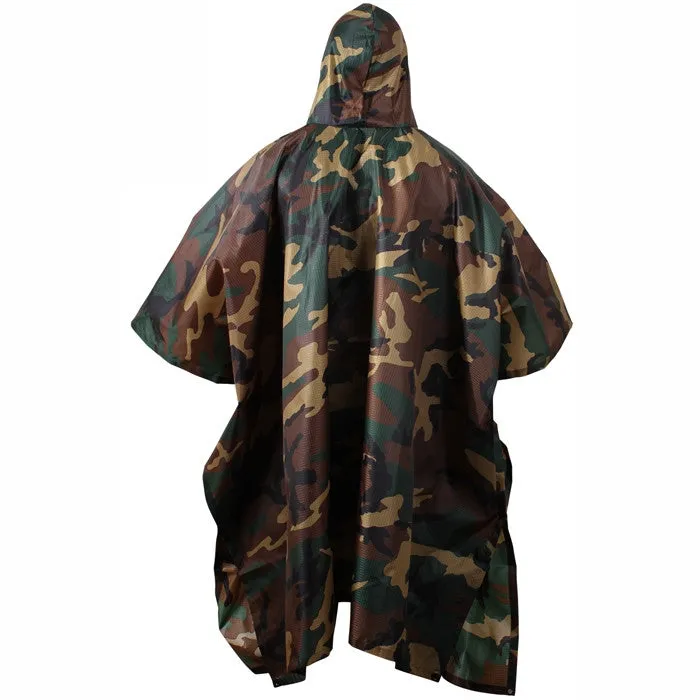 Woodland Camouflage - GI Enhanced Military Style Poncho - Polyester Ripstop