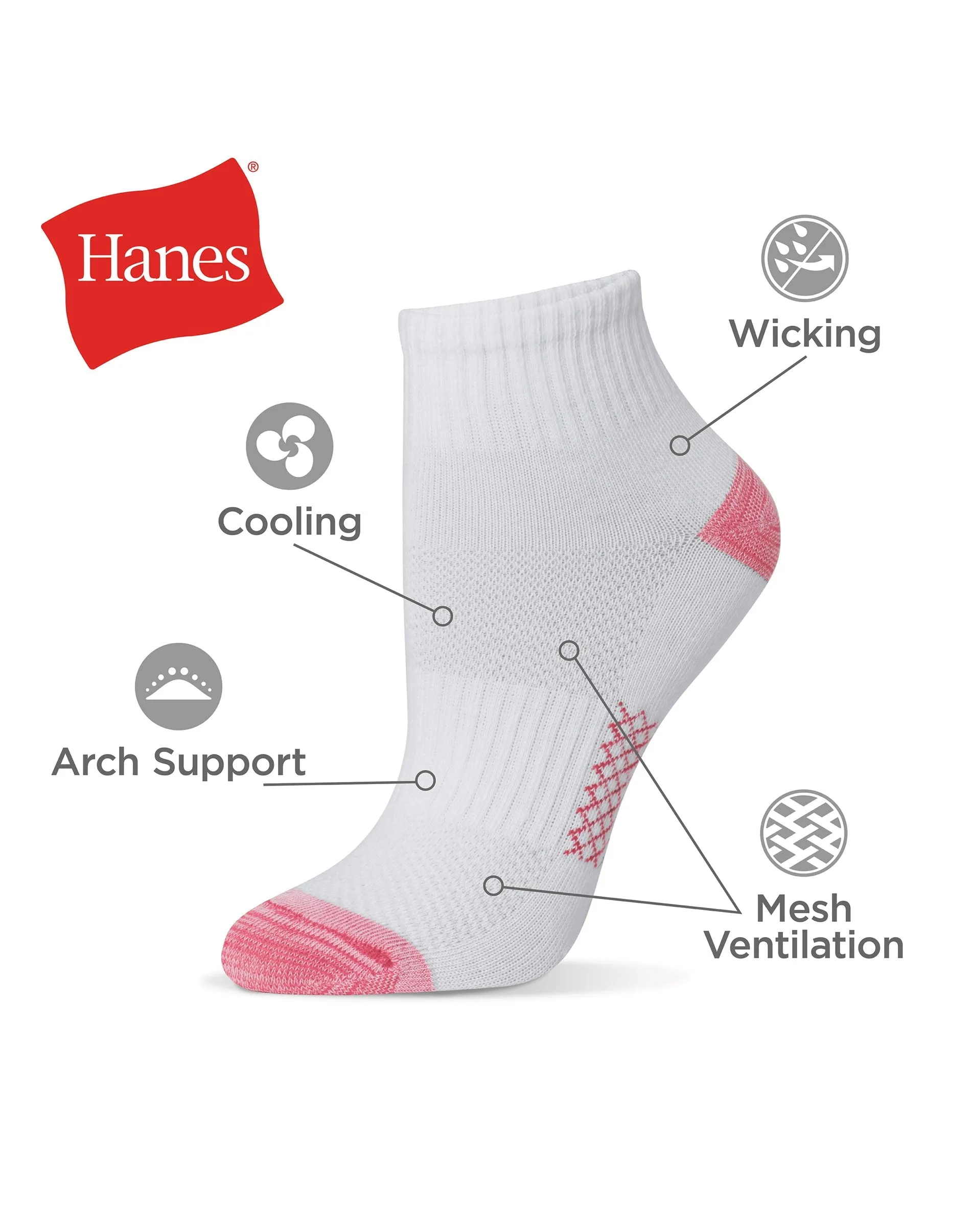 X-Temp Women'S Ankle Socks, 6-Pairs White Basic 5-9